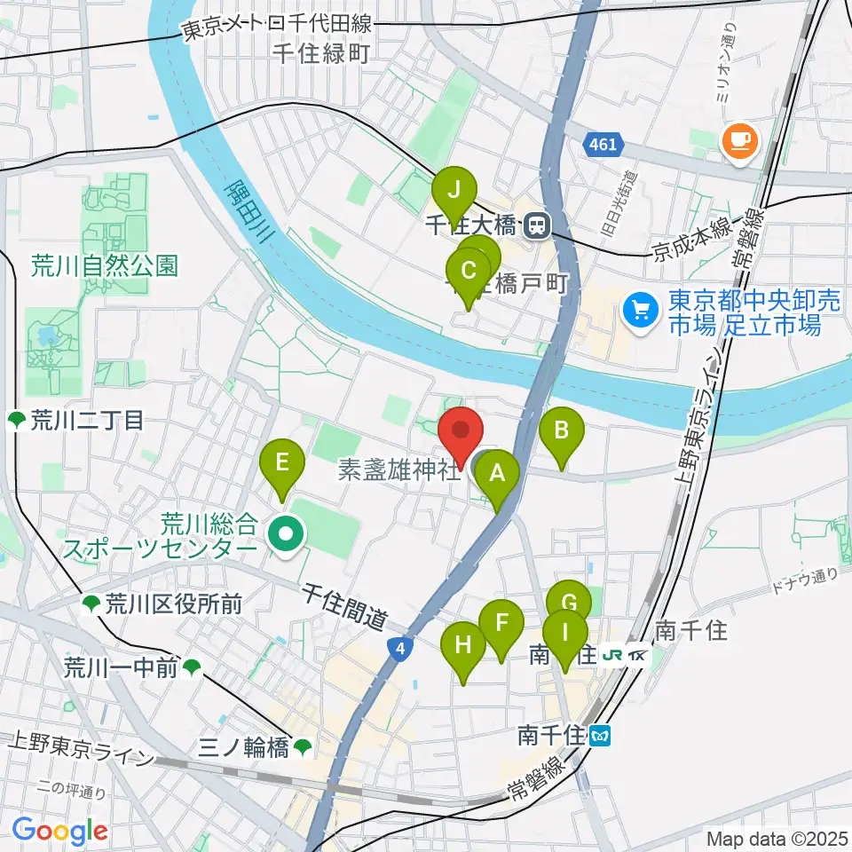 荒川ふるさと文化館周辺のカフェ一覧地図
