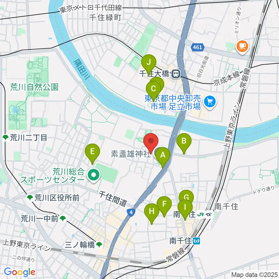 荒川ふるさと文化館周辺のカフェ一覧地図