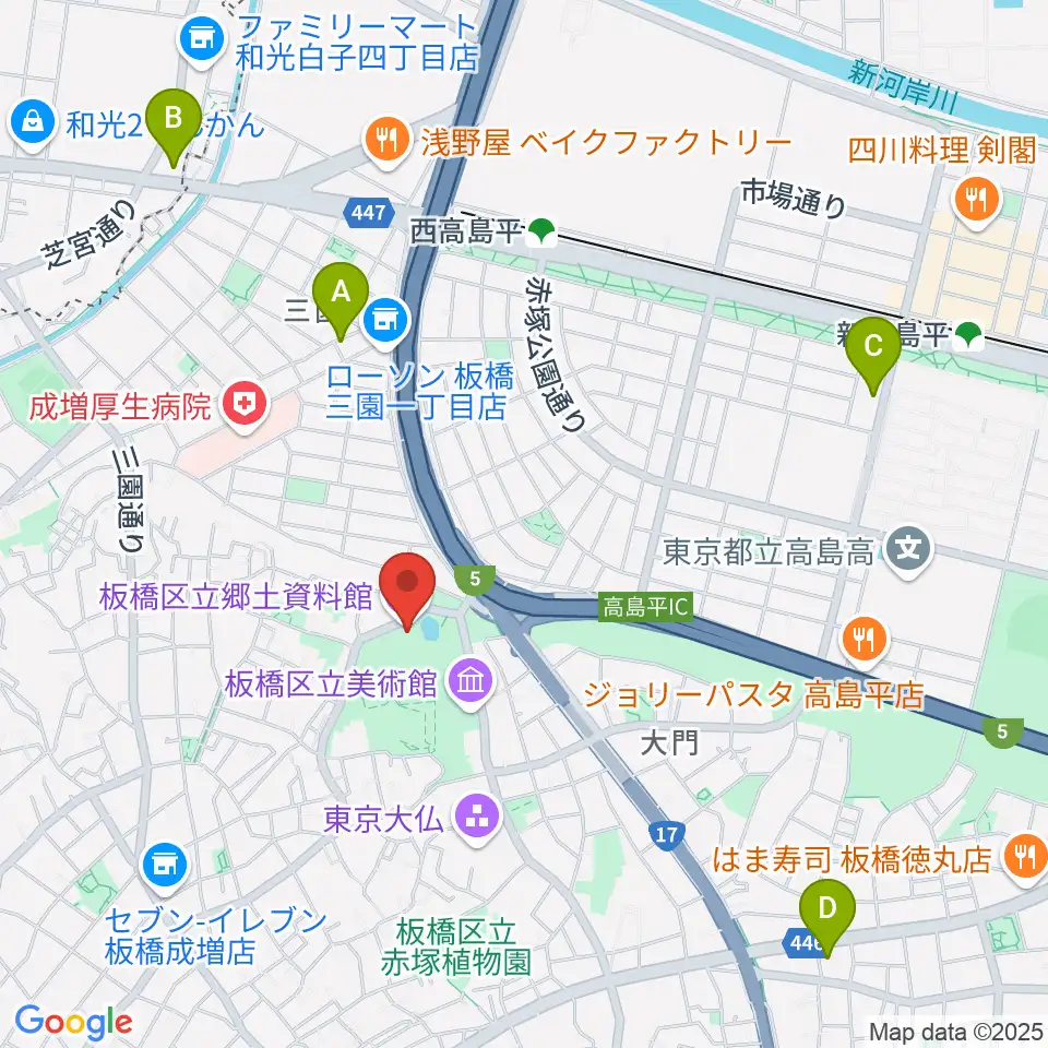 板橋区立郷土資料館周辺のカフェ一覧地図