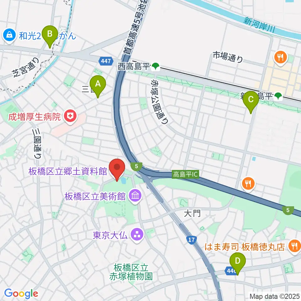 板橋区立郷土資料館周辺のカフェ一覧地図