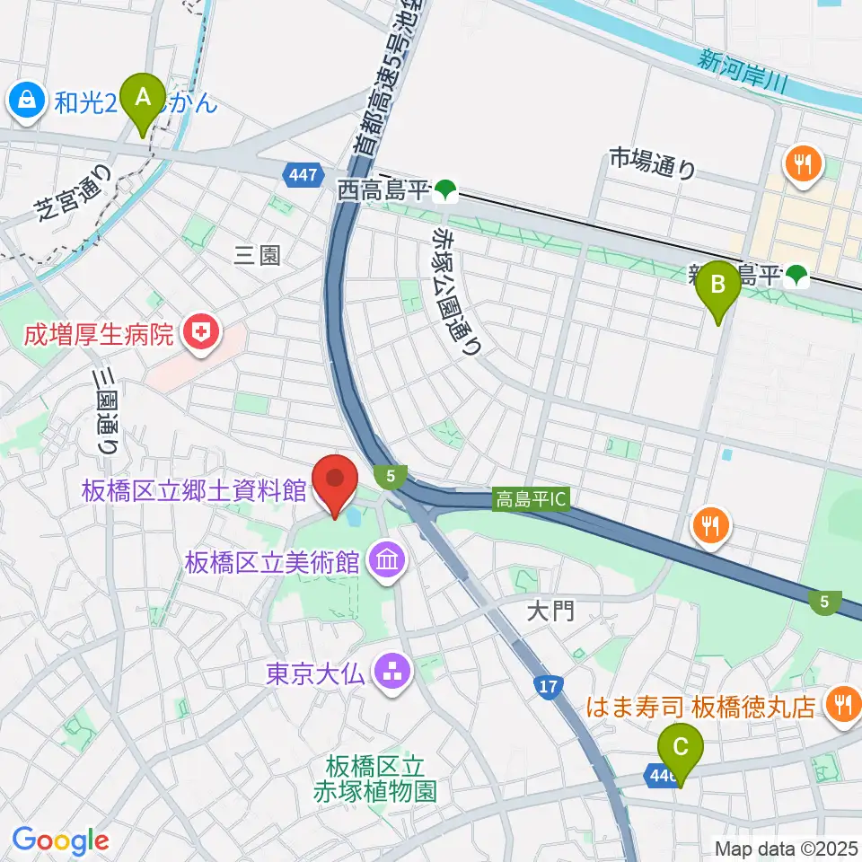 板橋区立郷土資料館周辺のカフェ一覧地図