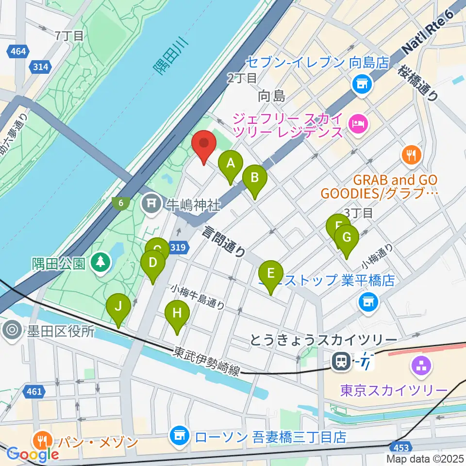 すみだ郷土文化資料館周辺のカフェ一覧地図