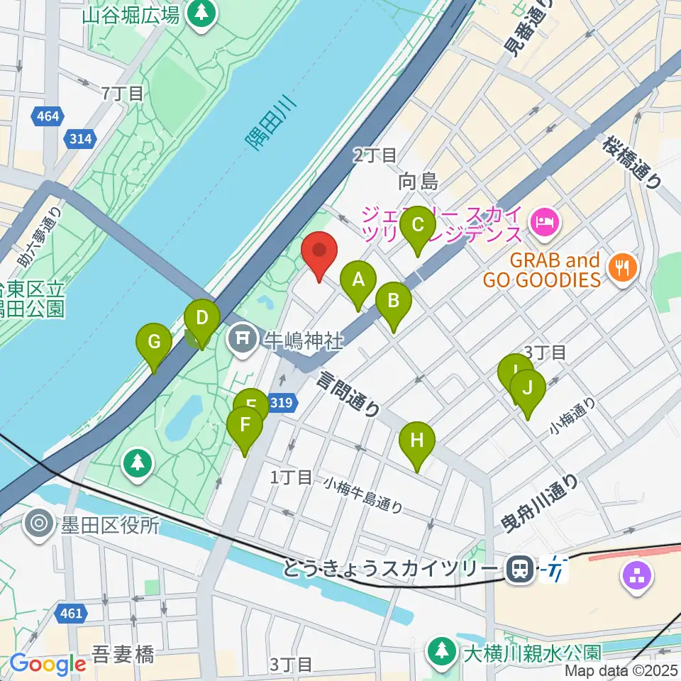 すみだ郷土文化資料館周辺のカフェ一覧地図
