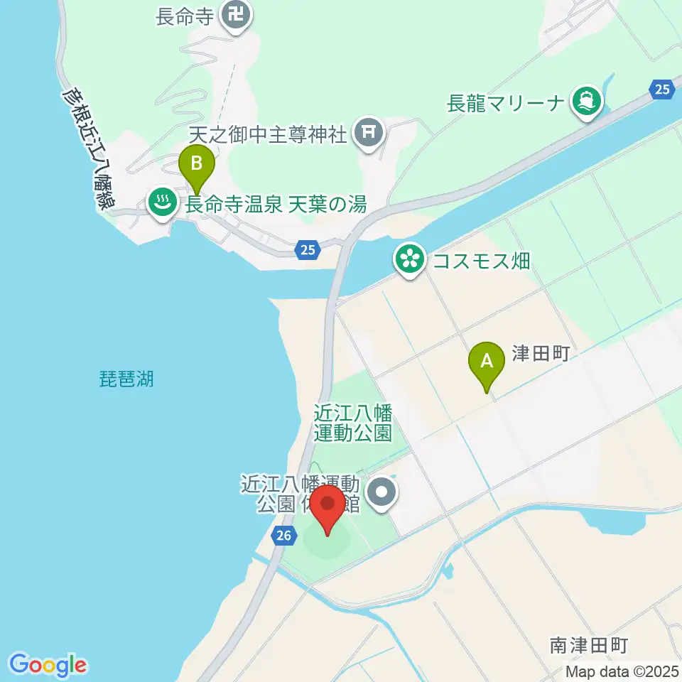 カローラ滋賀はちまんスタジアム周辺のカフェ一覧地図