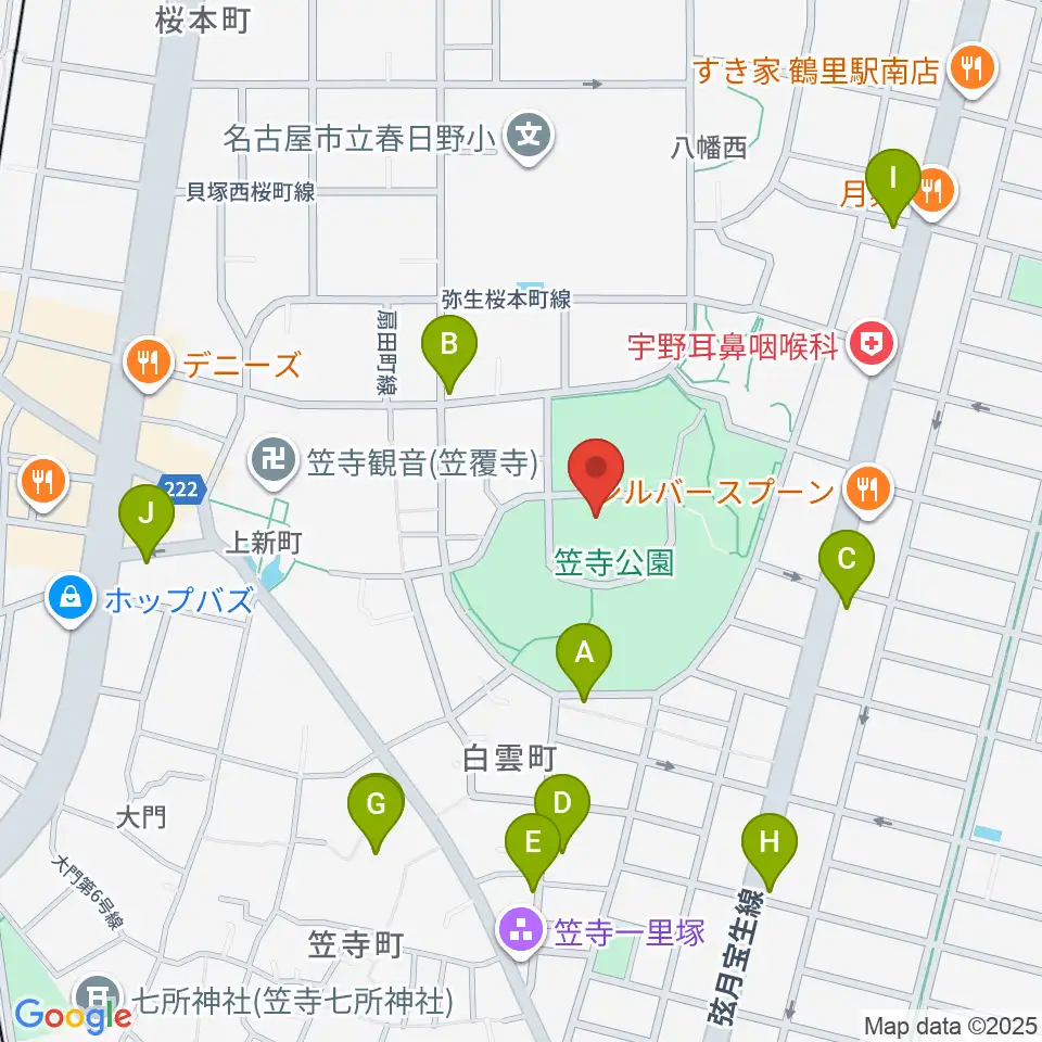 名古屋市見晴台考古資料館周辺のカフェ一覧地図
