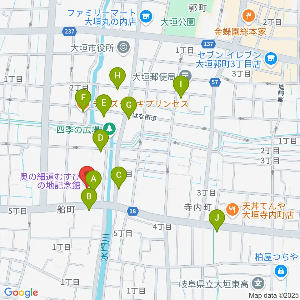 大垣市奥の細道むすびの地記念館周辺のカフェ一覧地図