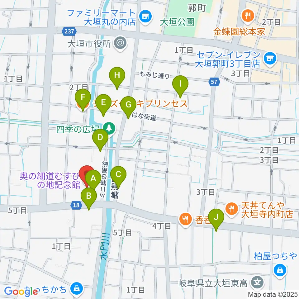 大垣市奥の細道むすびの地記念館周辺のカフェ一覧地図