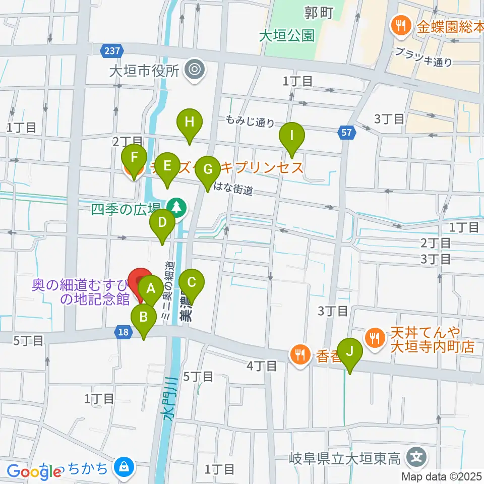 大垣市奥の細道むすびの地記念館周辺のカフェ一覧地図