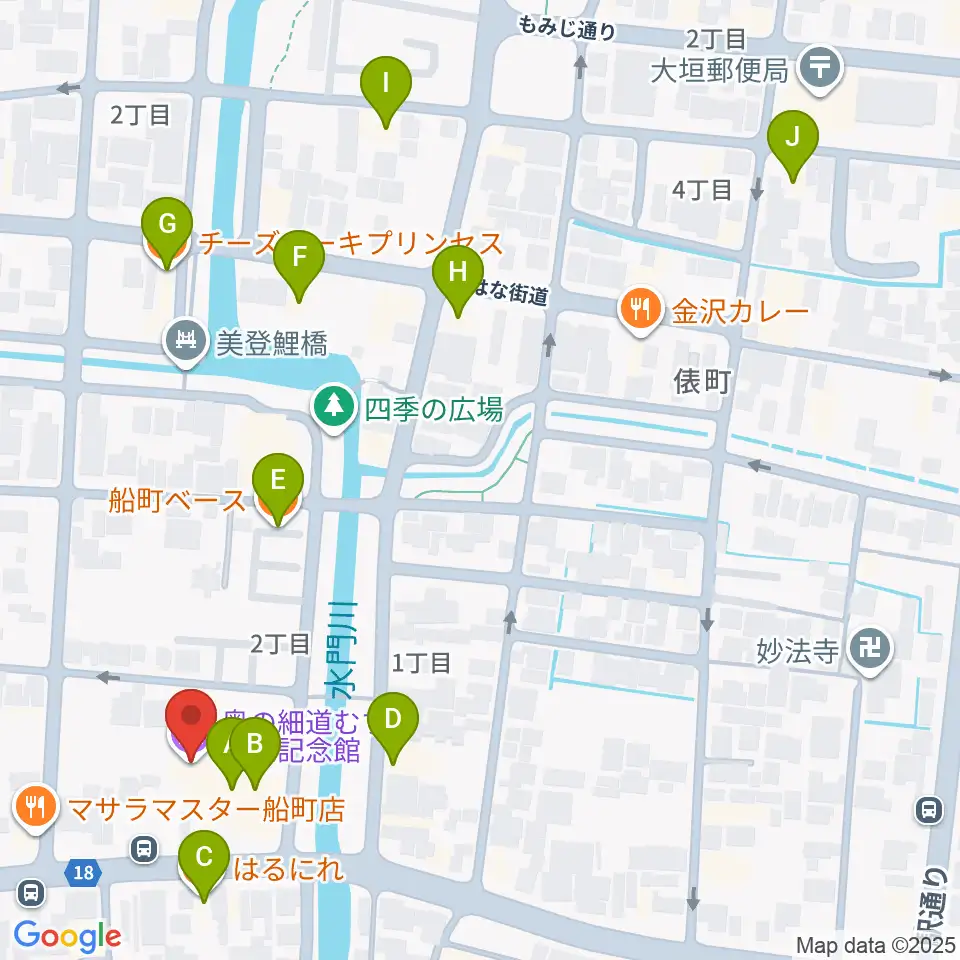 大垣市奥の細道むすびの地記念館周辺のカフェ一覧地図