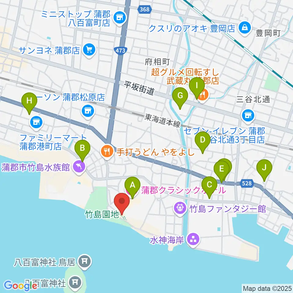 海辺の文学記念館周辺のカフェ一覧地図