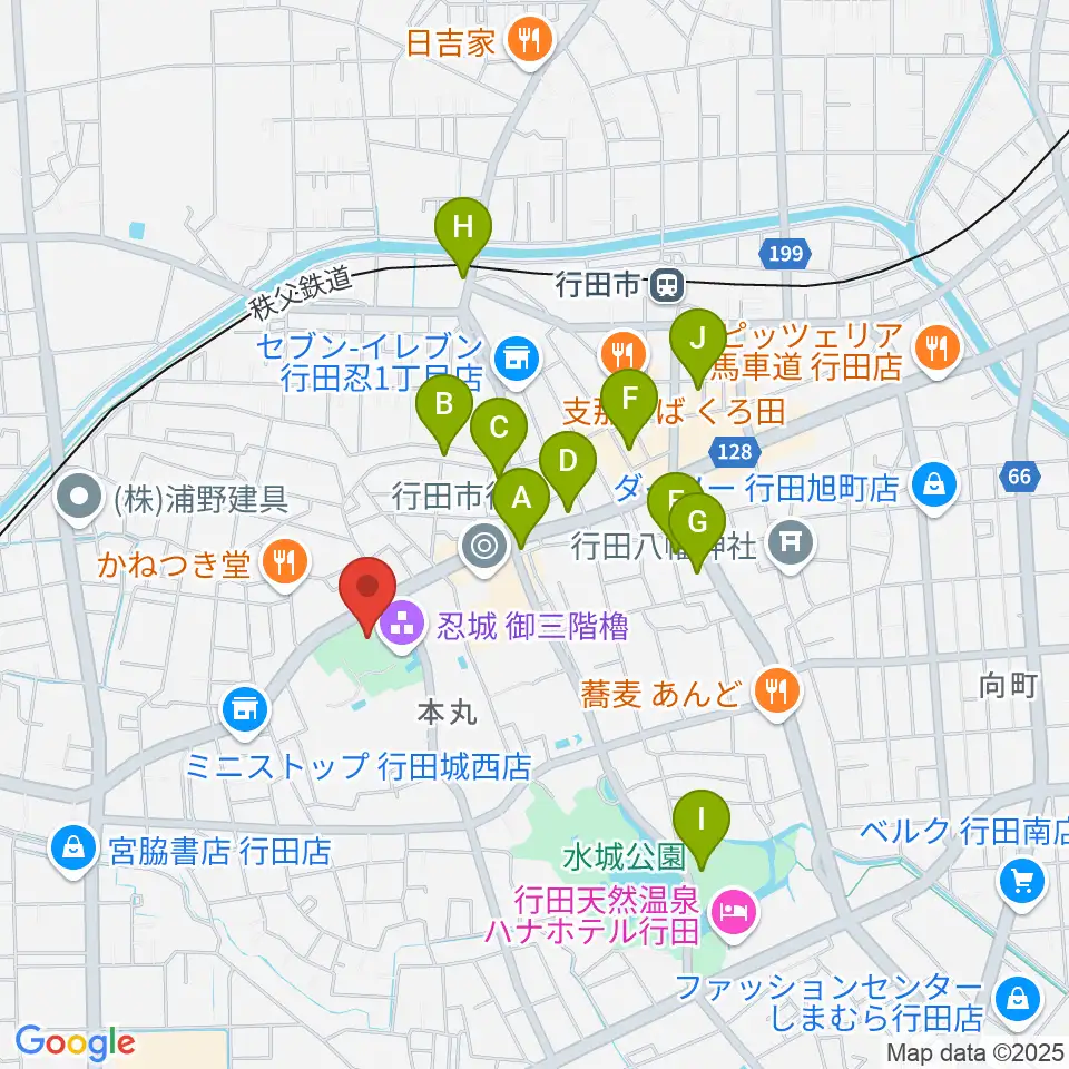 行田市郷土博物館周辺のカフェ一覧地図