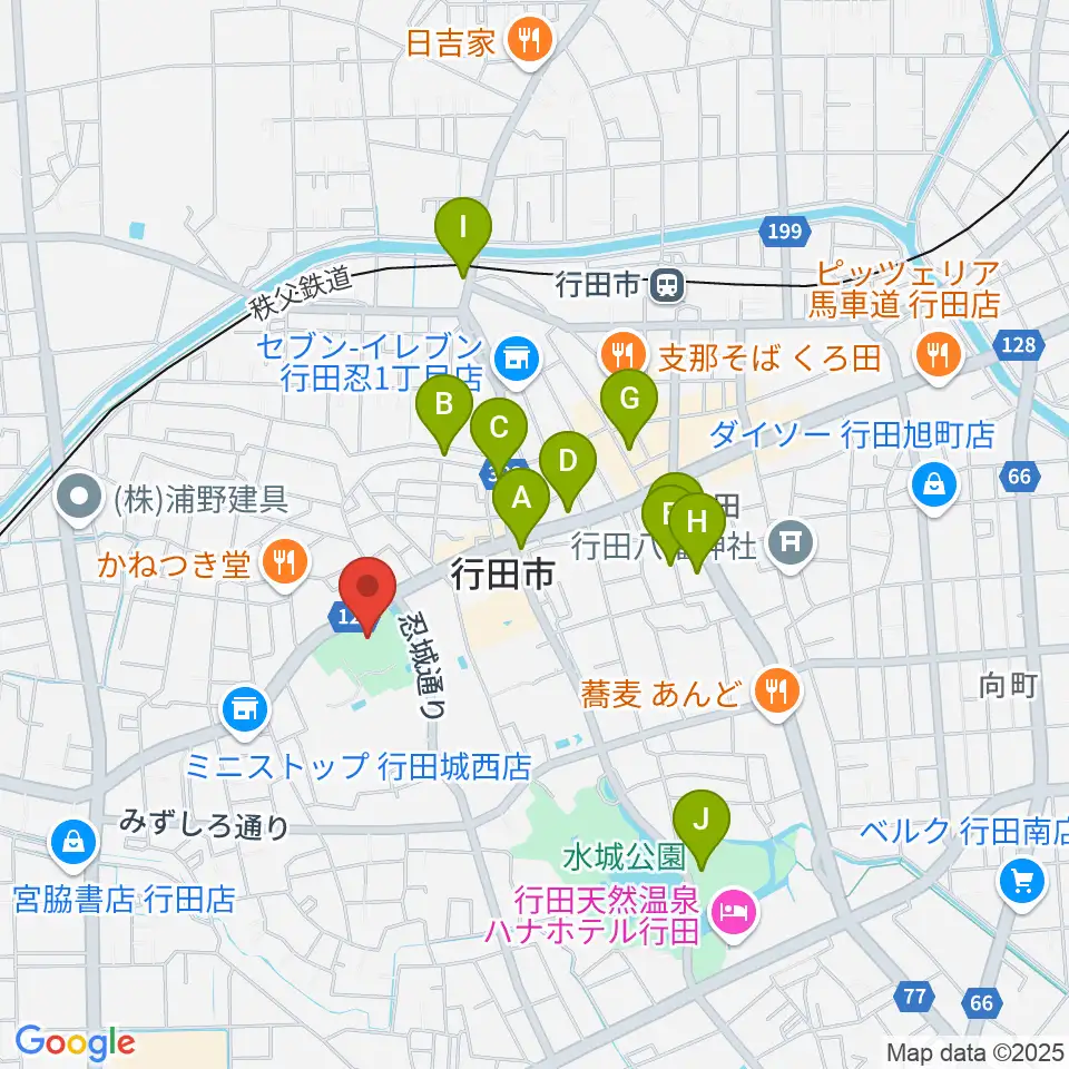 行田市郷土博物館周辺のカフェ一覧地図