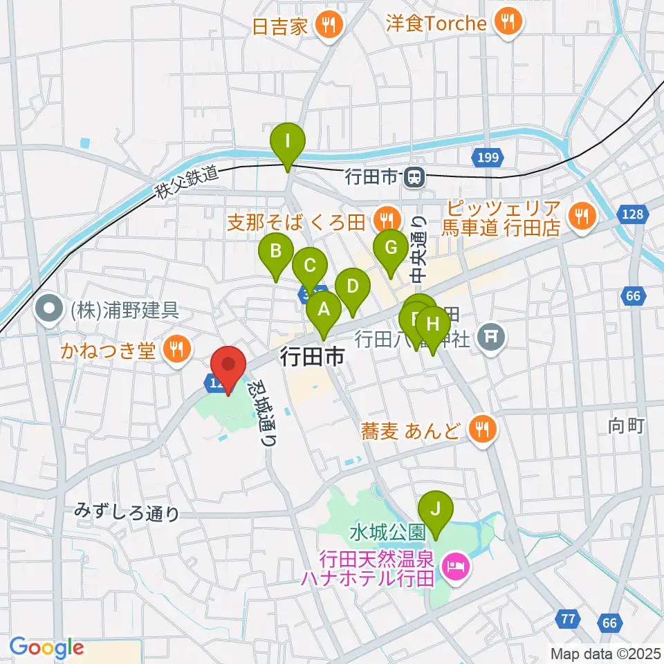 行田市郷土博物館周辺のカフェ一覧地図