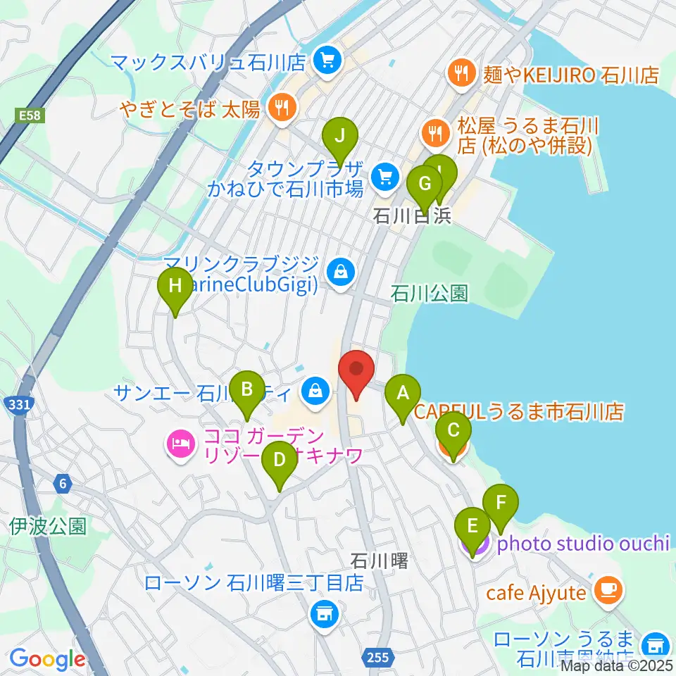 うるま市立石川歴史民俗資料館周辺のカフェ一覧地図