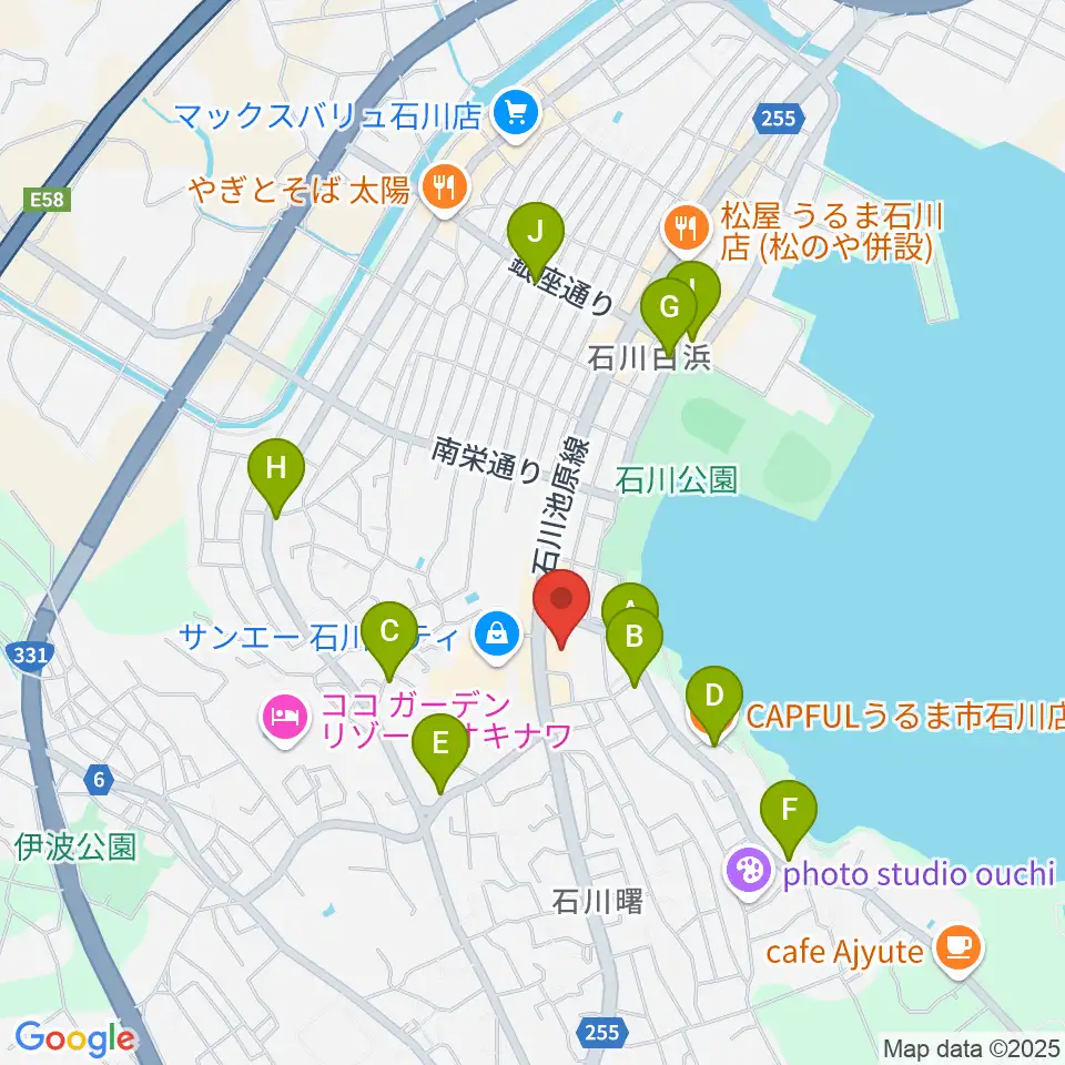 うるま市立石川歴史民俗資料館周辺のカフェ一覧地図