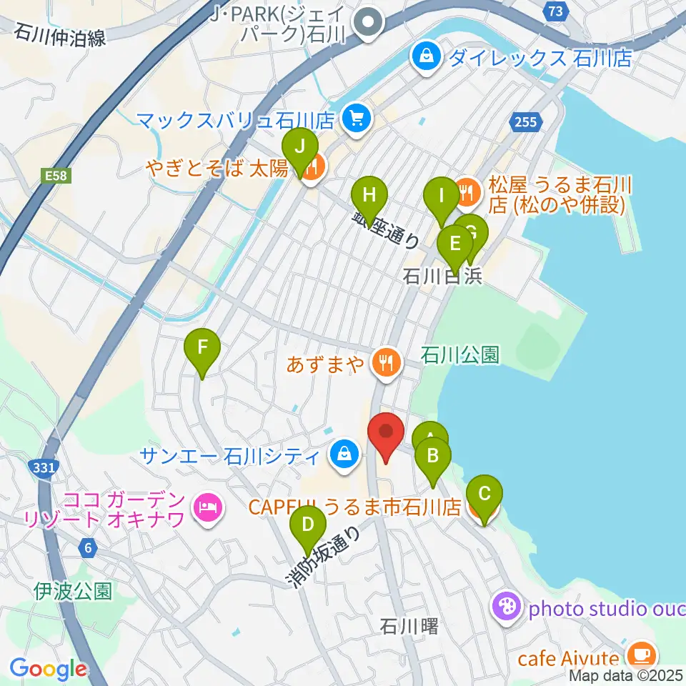 うるま市立石川歴史民俗資料館周辺のカフェ一覧地図