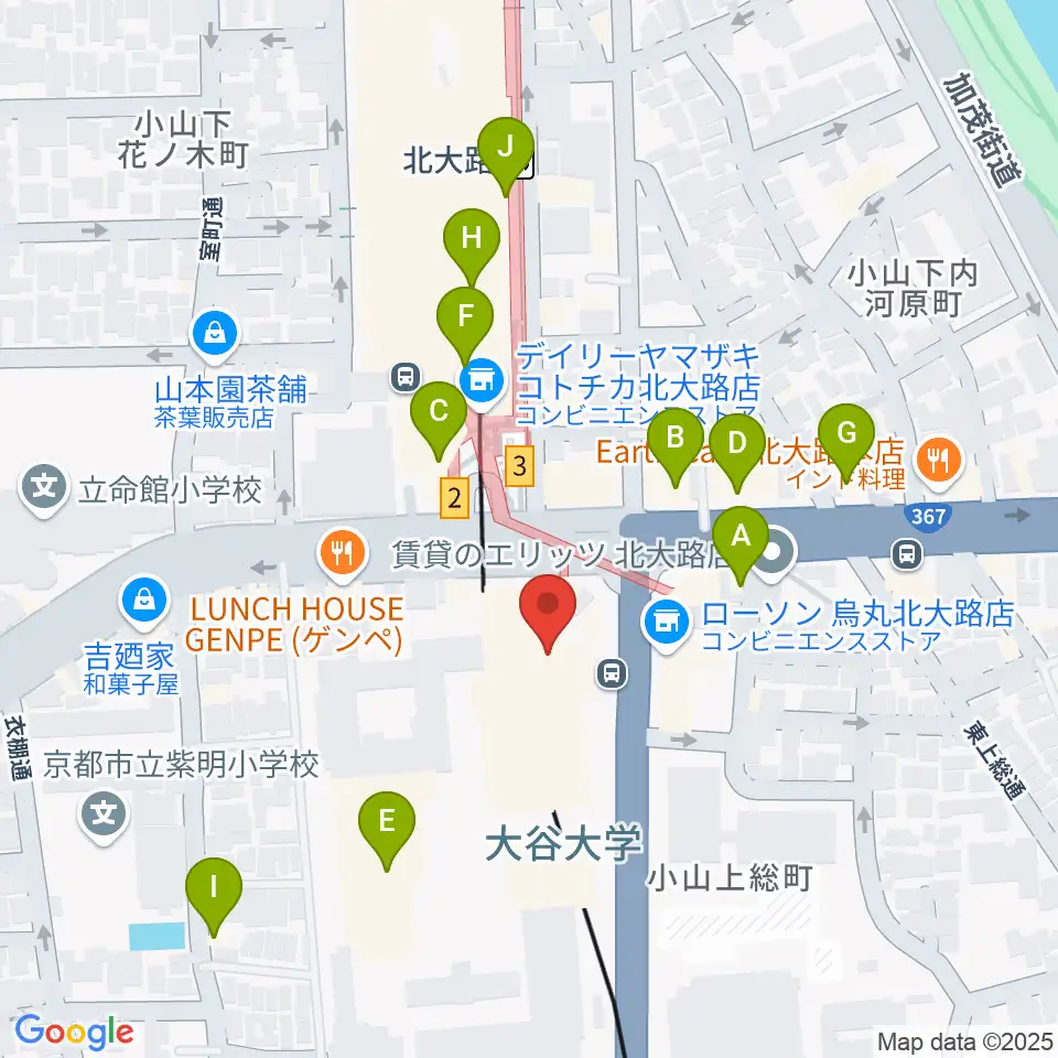 大谷大学博物館周辺のカフェ一覧地図