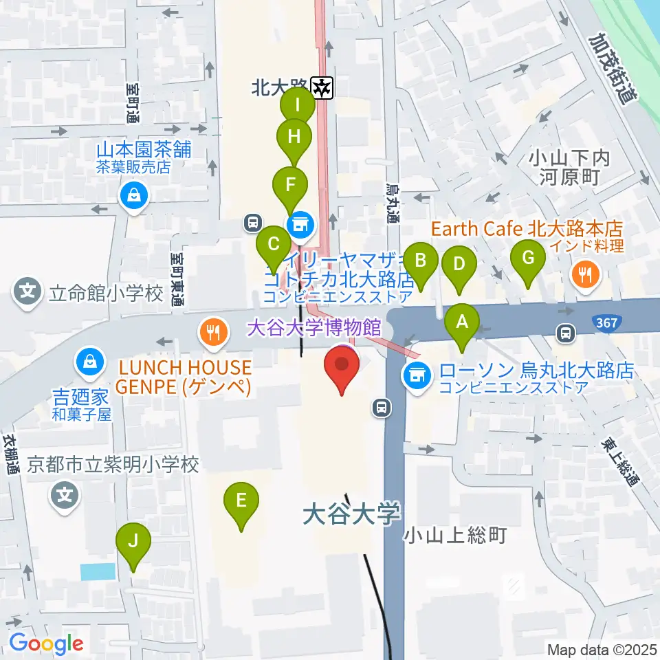 大谷大学博物館周辺のカフェ一覧地図