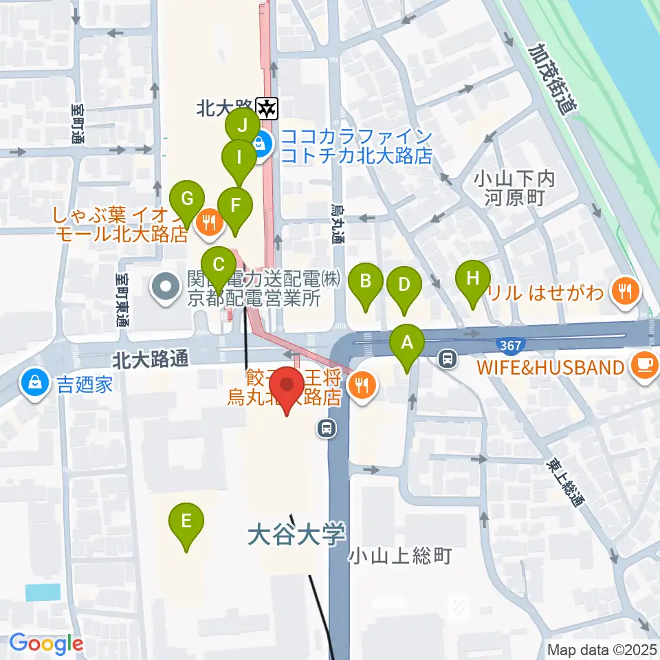 大谷大学博物館周辺のカフェ一覧地図