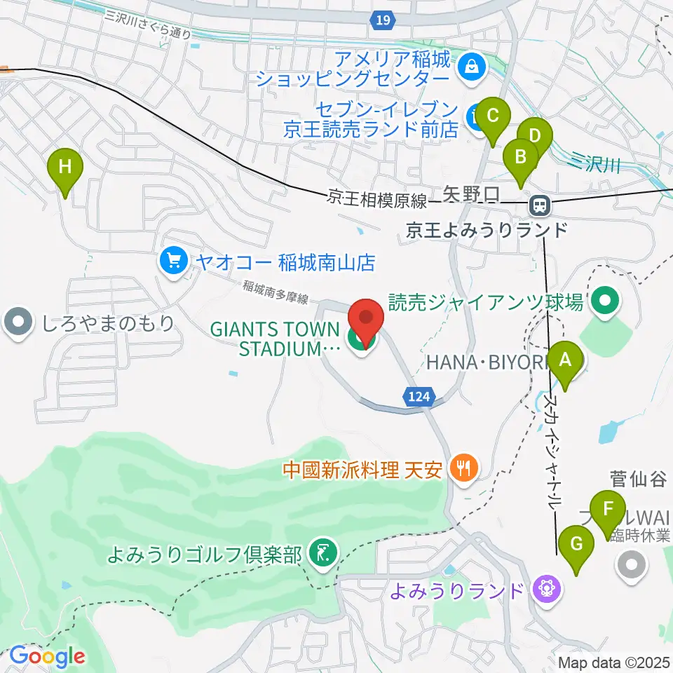 ジャイアンツタウンスタジアム周辺のカフェ一覧地図