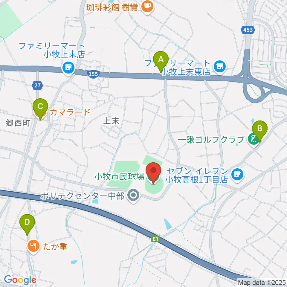 小牧市民球場周辺のカフェ一覧地図