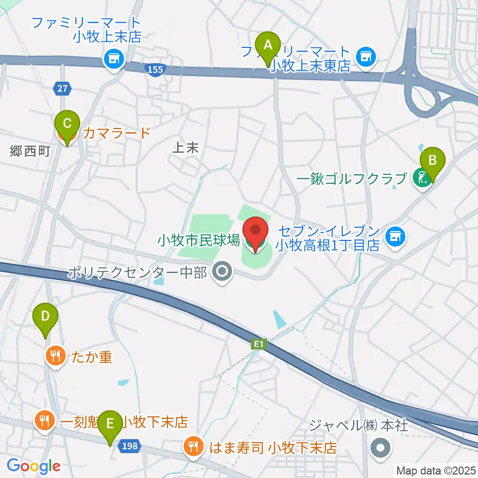 小牧市民球場周辺のカフェ一覧地図
