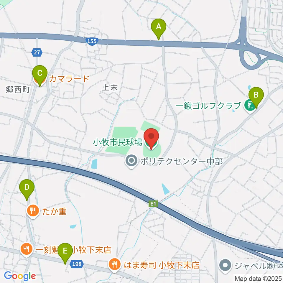 小牧市民球場周辺のカフェ一覧地図