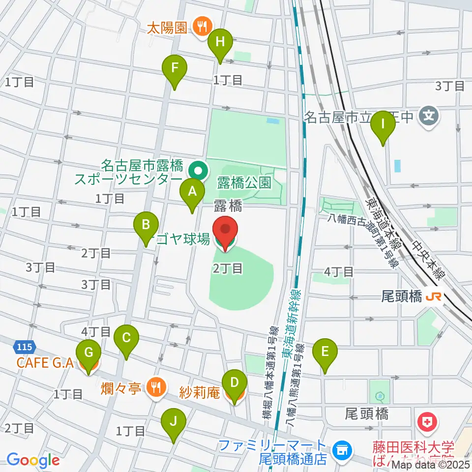 ナゴヤ球場周辺のカフェ一覧地図