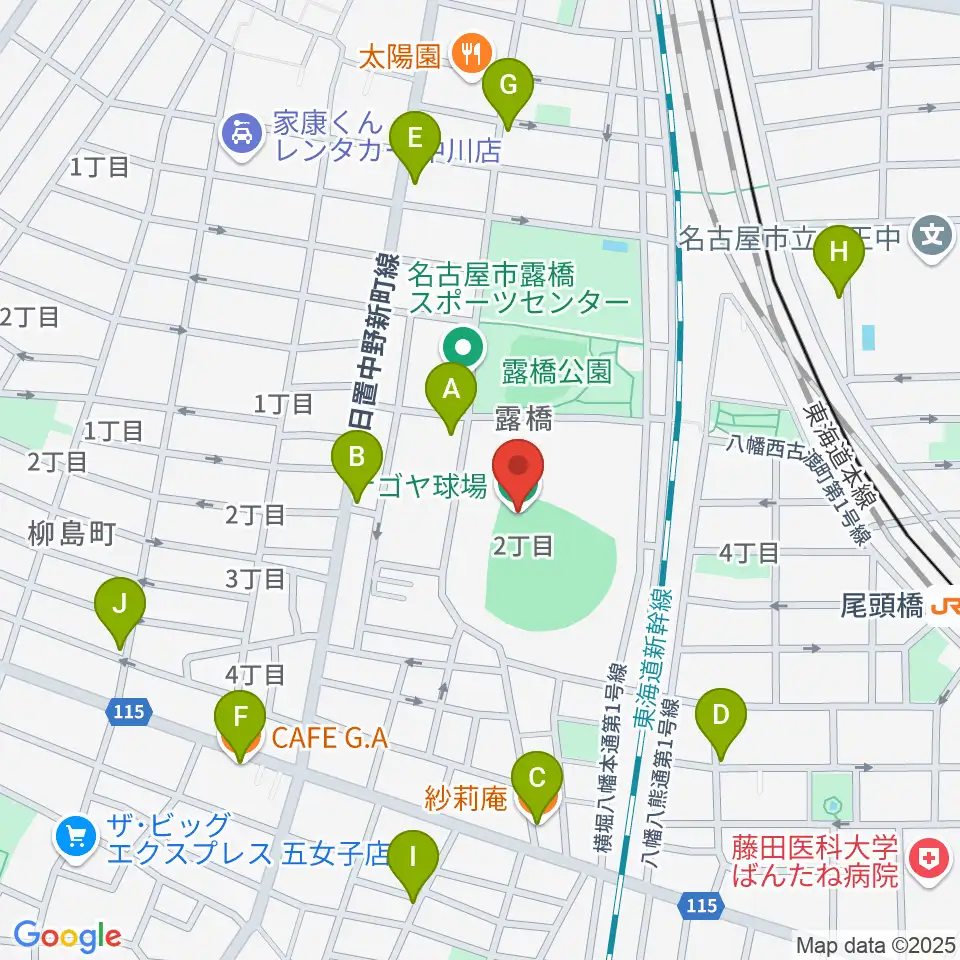 ナゴヤ球場周辺のカフェ一覧地図