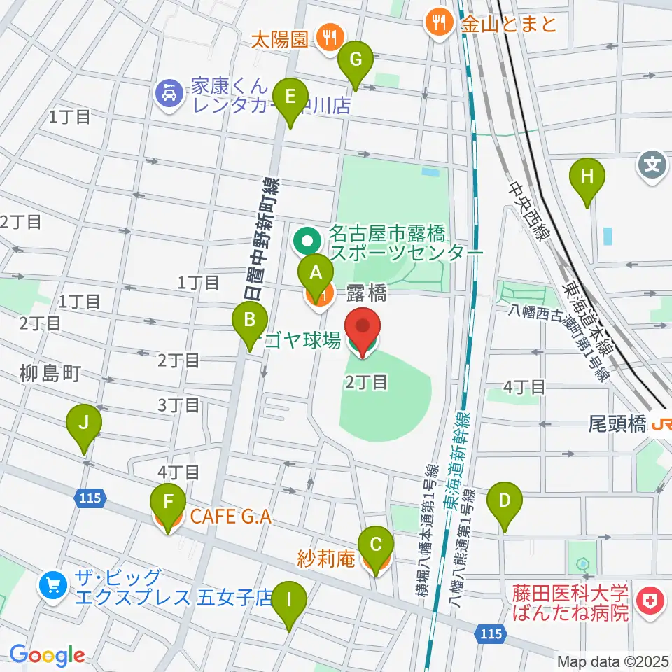 ナゴヤ球場周辺のカフェ一覧地図