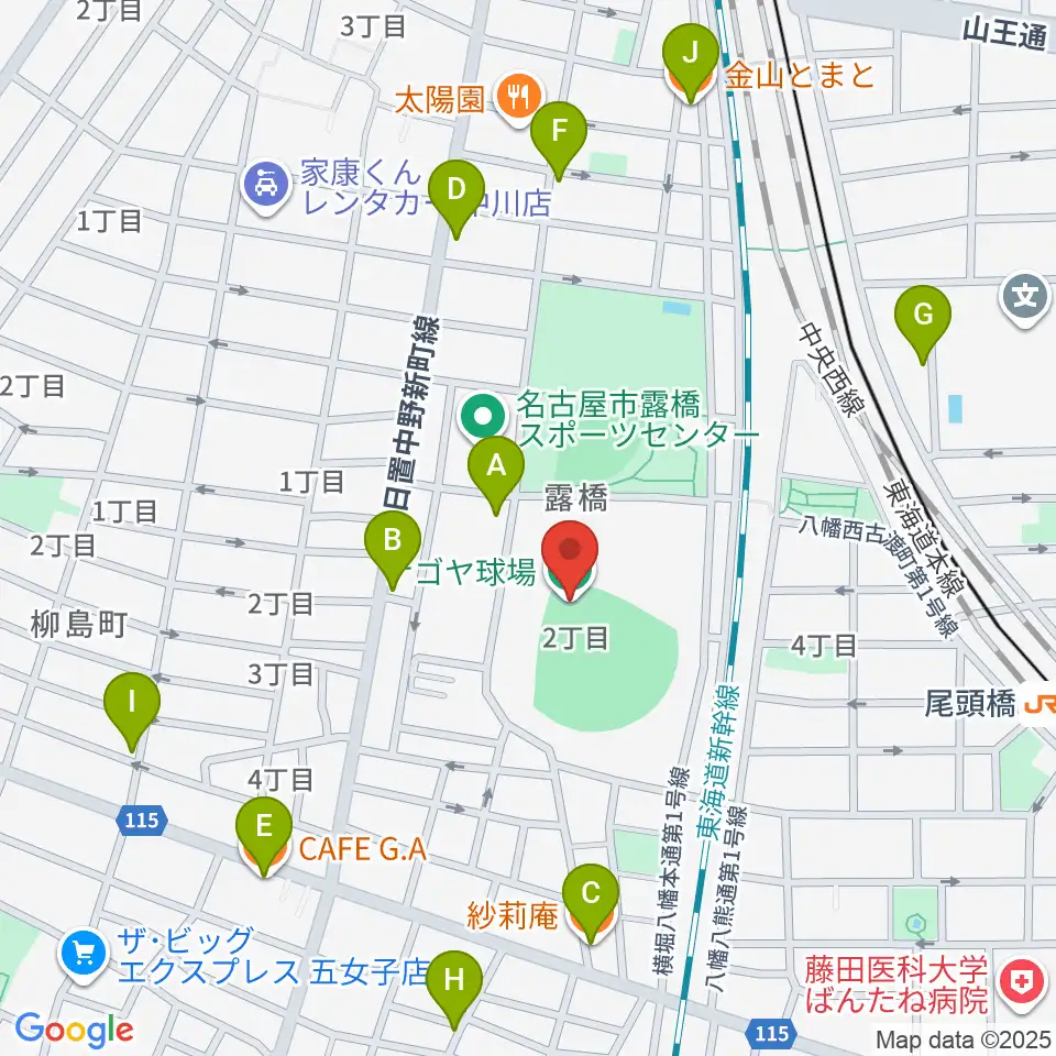 ナゴヤ球場周辺のカフェ一覧地図
