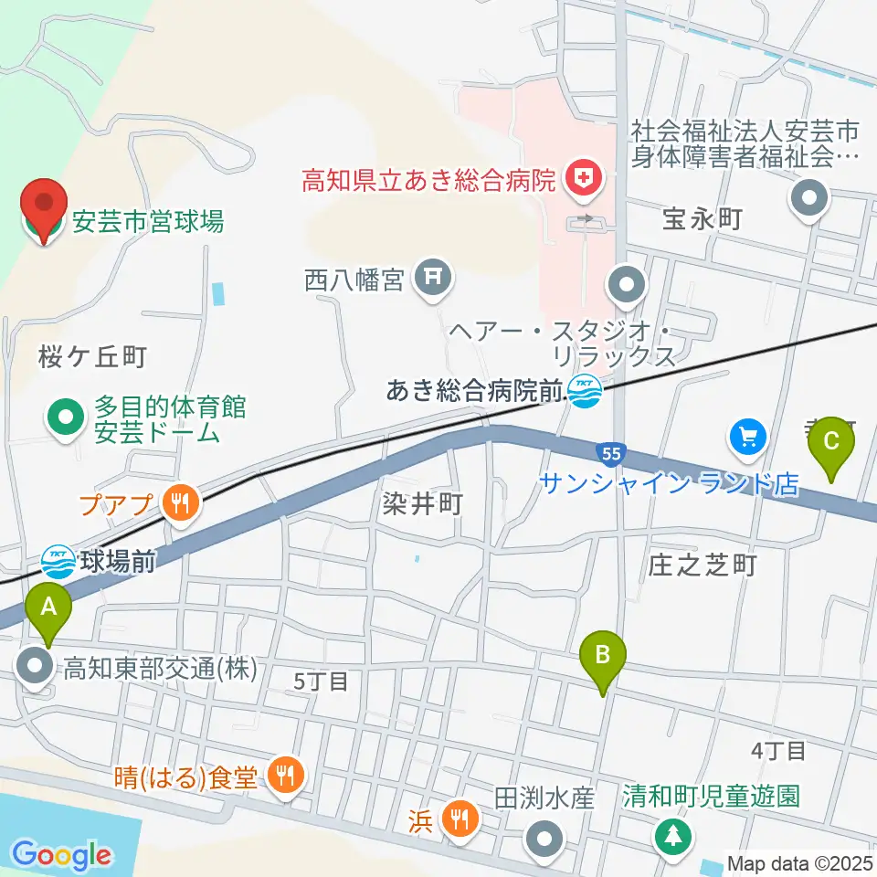 安芸市営球場（安芸タイガース球場）周辺のカフェ一覧地図