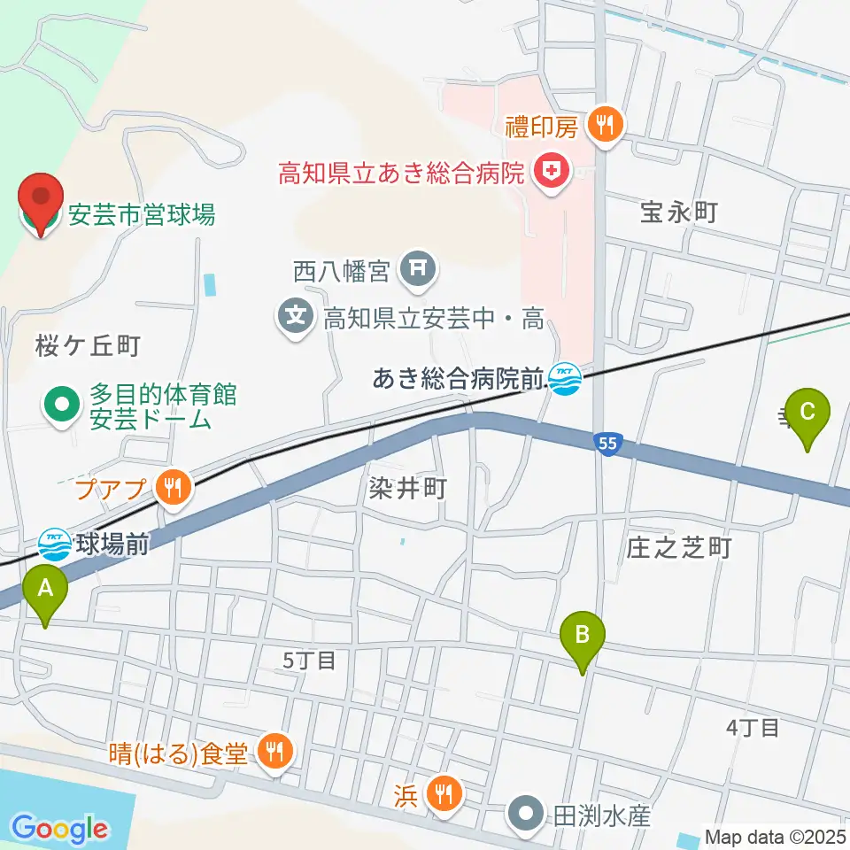 安芸市営球場（安芸タイガース球場）周辺のカフェ一覧地図