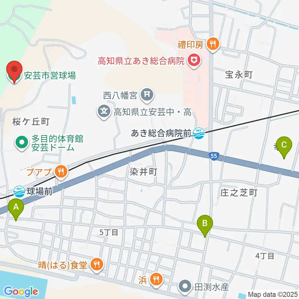 安芸市営球場（安芸タイガース球場）周辺のカフェ一覧地図
