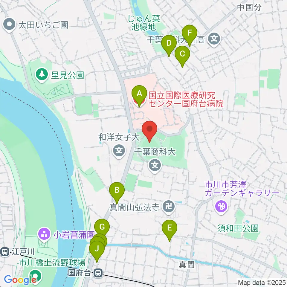 国府台スタジアム周辺のカフェ一覧地図