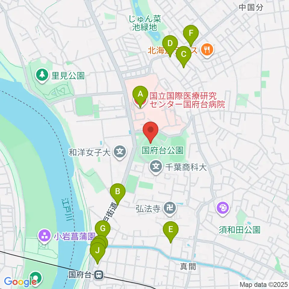 国府台スタジアム周辺のカフェ一覧地図