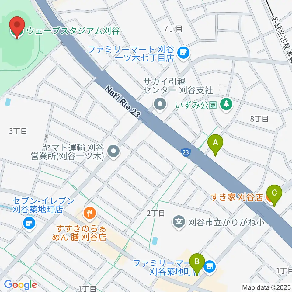 ウェーブスタジアム刈谷周辺のカフェ一覧地図