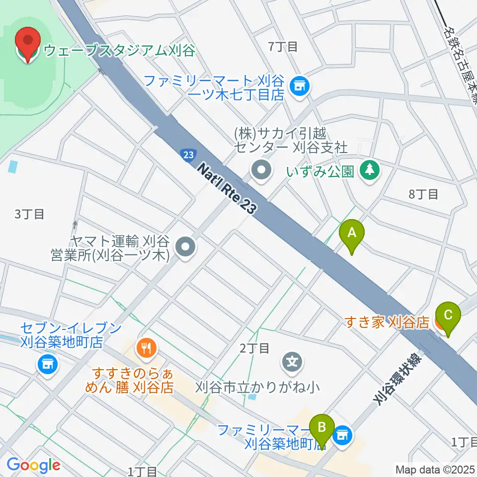 ウェーブスタジアム刈谷周辺のカフェ一覧地図