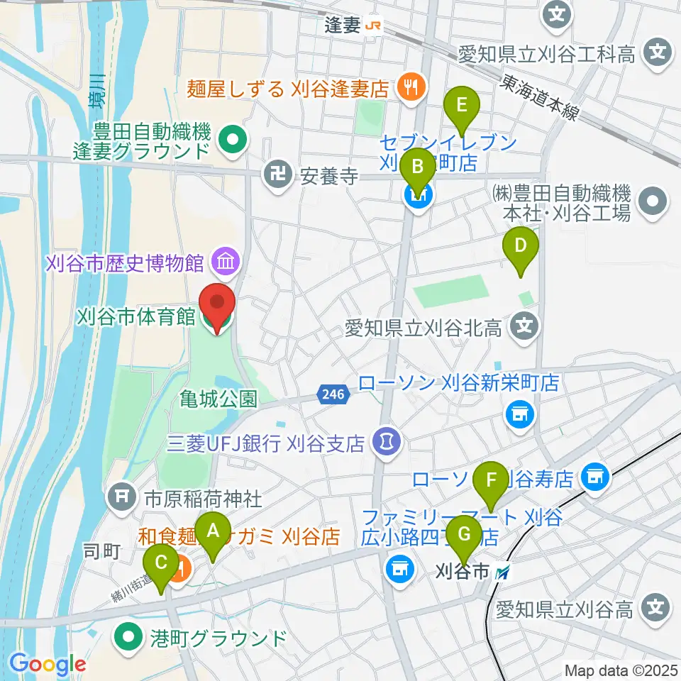 刈谷市体育館周辺のカフェ一覧地図