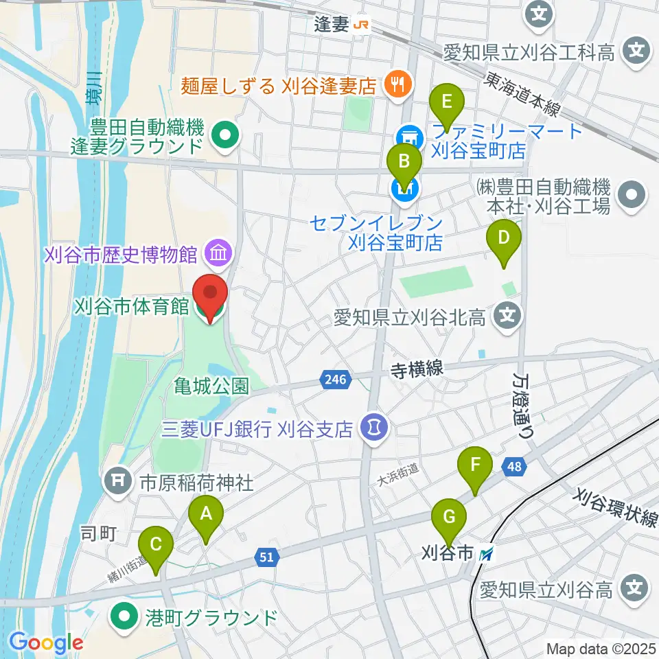 刈谷市体育館周辺のカフェ一覧地図