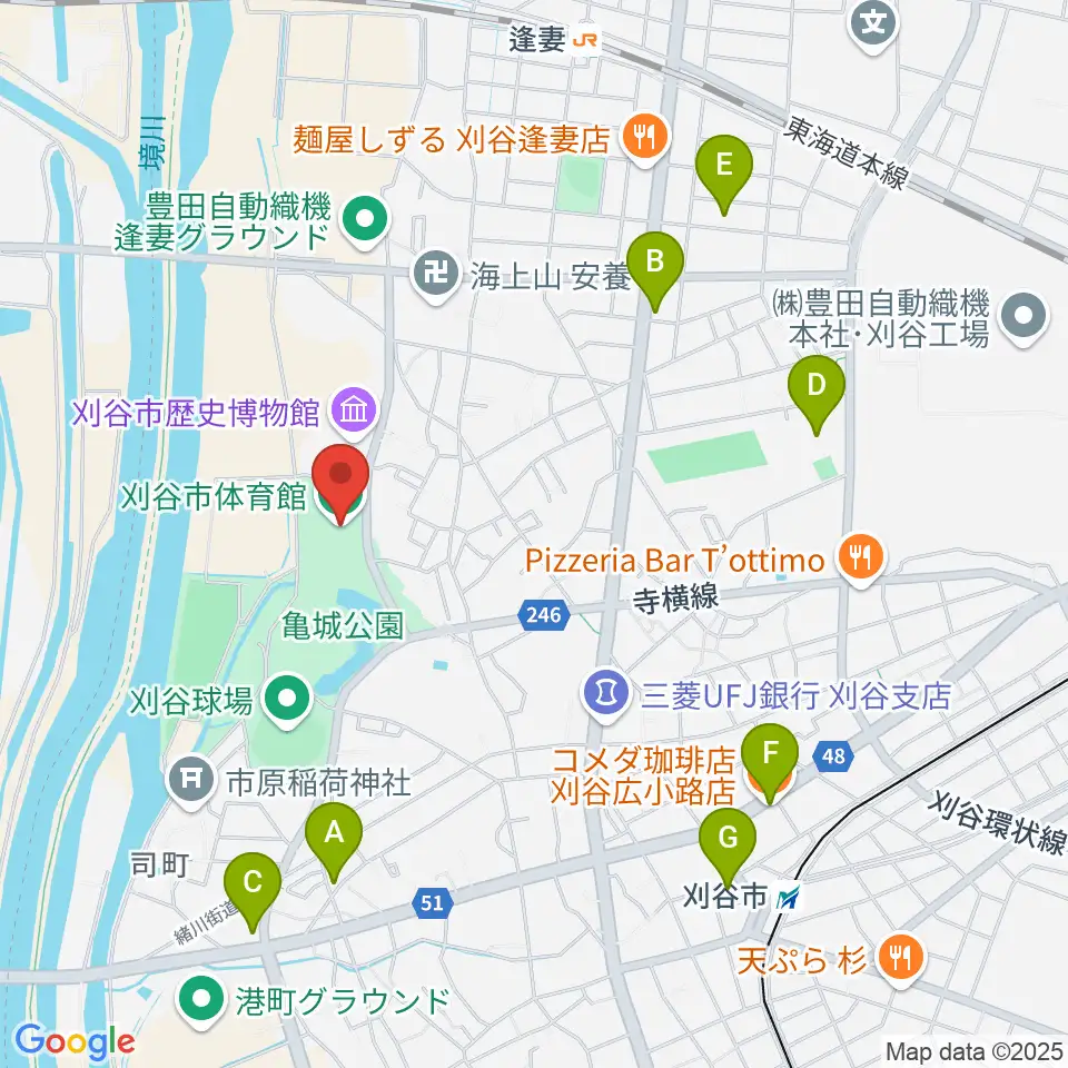 刈谷市体育館周辺のカフェ一覧地図