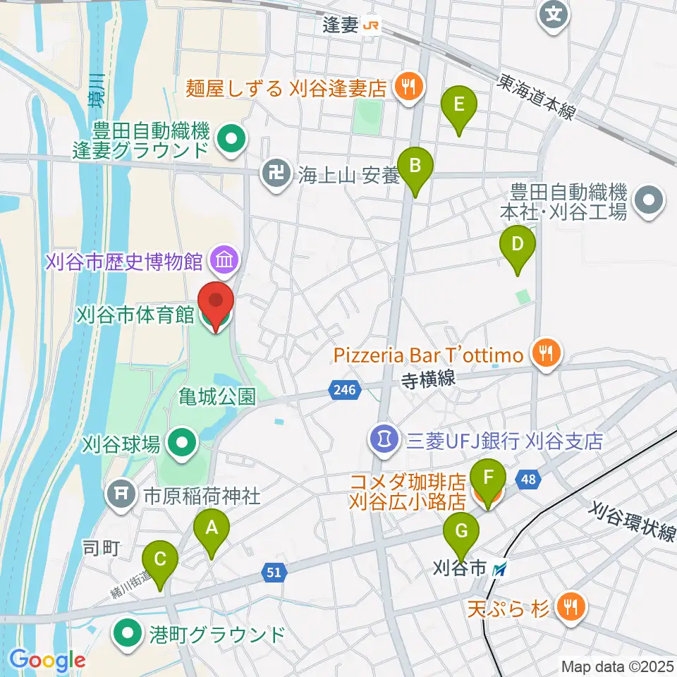 刈谷市体育館周辺のカフェ一覧地図