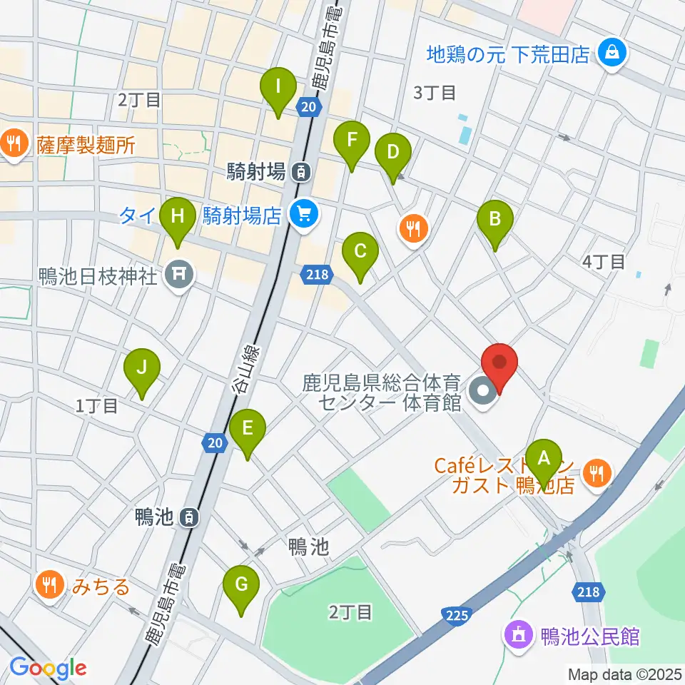 鹿児島県総合体育センター体育館周辺のカフェ一覧地図