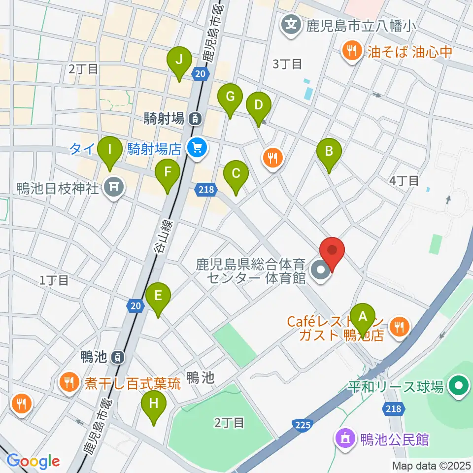 鹿児島県総合体育センター体育館周辺のカフェ一覧地図