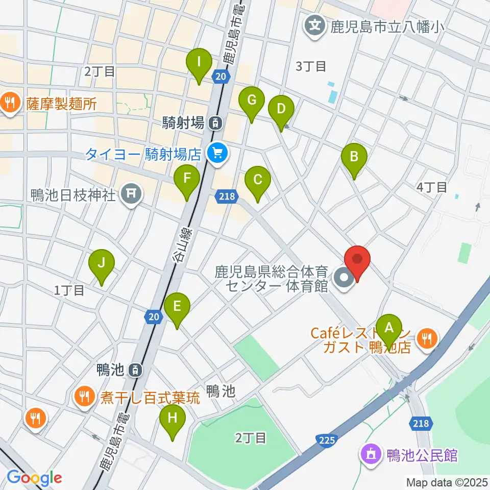 鹿児島県総合体育センター体育館周辺のカフェ一覧地図