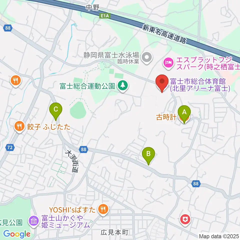 北里アリーナ富士周辺のカフェ一覧地図