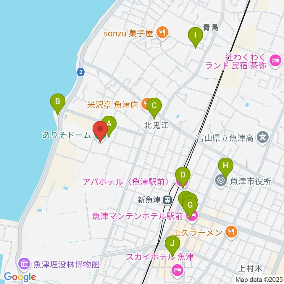 ありそドーム周辺のカフェ一覧地図