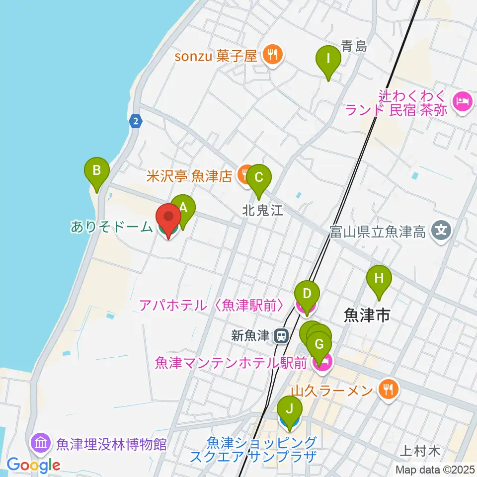 ありそドーム周辺のカフェ一覧地図