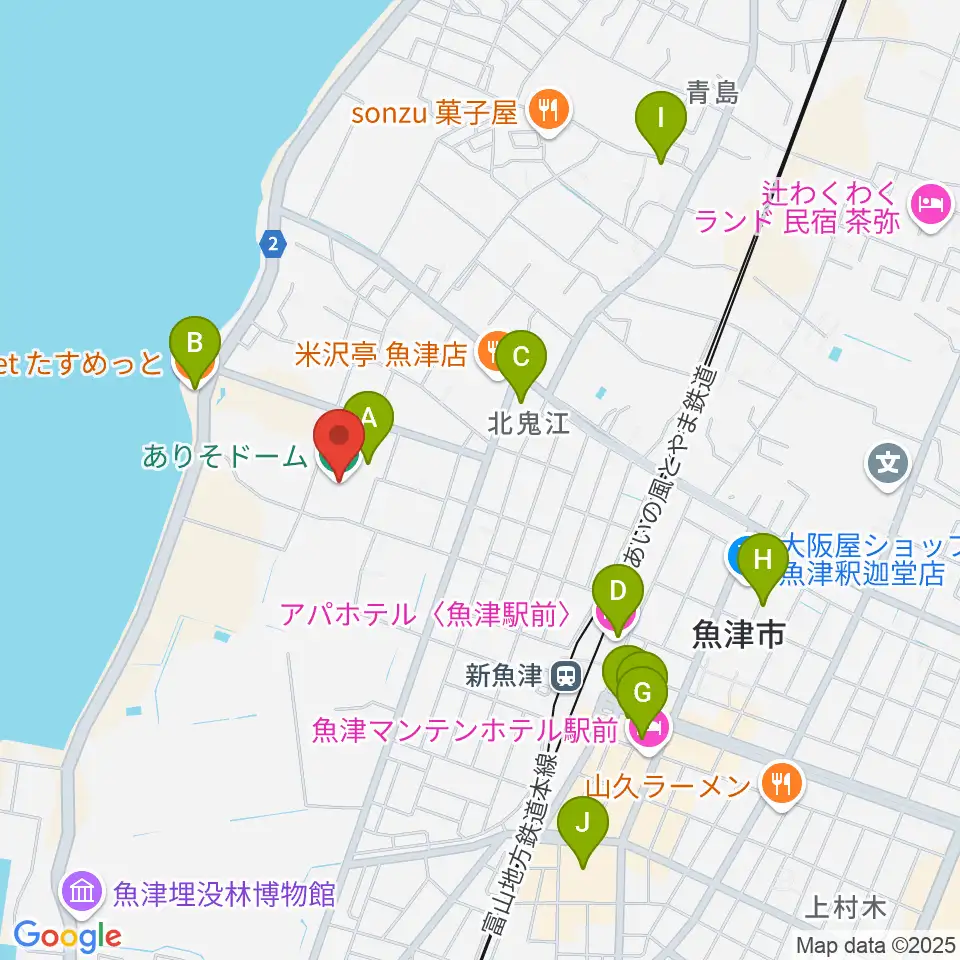 ありそドーム周辺のカフェ一覧地図