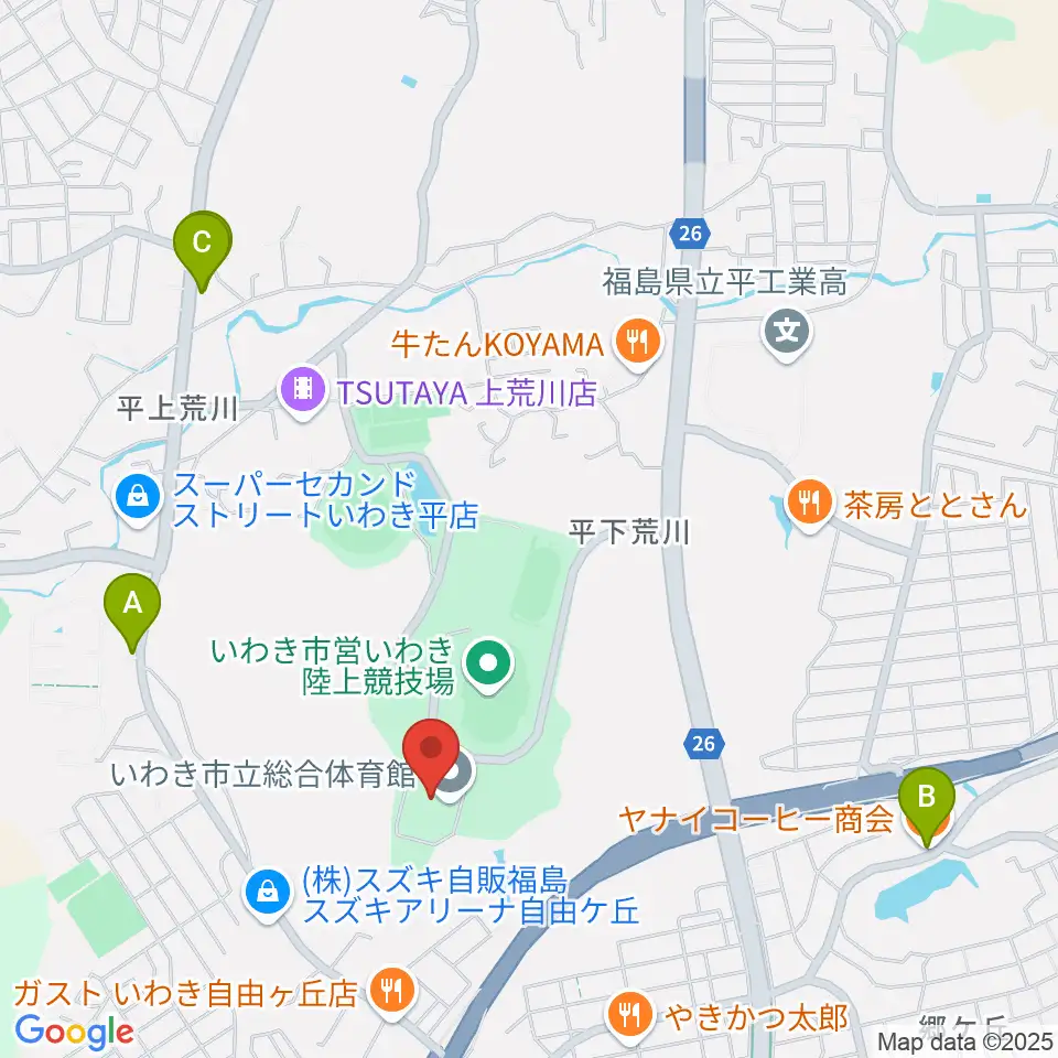 いわき市立総合体育館周辺のカフェ一覧地図